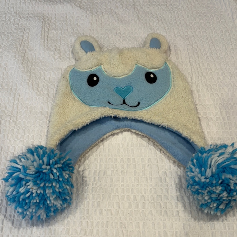 Reversible Kids Cream and Blue Animal Hat